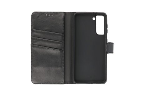 BAOHU Echt Lederen Book Case Hoesje - Leren Portemonnee Telefoonhoesje - Geschikt voor Samsung Galaxy S21 FE - Zwart