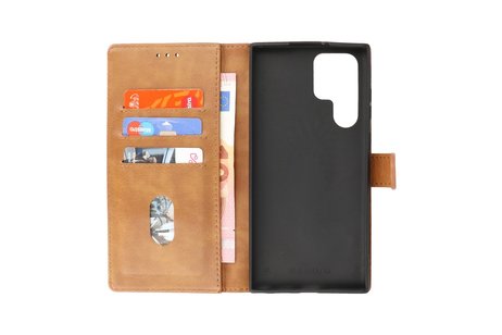 Zakelijke Book Case Telefoonhoesje - Portemonnee Hoesje - Geschikt voor Samsung Galaxy S22 Ultra - Bruin