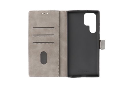Zakelijke Book Case Telefoonhoesje - Portemonnee Hoesje - Geschikt voor Samsung Galaxy S22 Ultra - Grijs