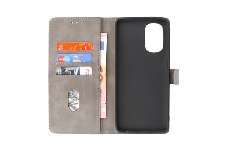 BAOHU Zakelijke Book Case Telefoonhoesje - Portemonnee Hoesje - Geschikt voor Motorola Moto G51 5G - Grijs