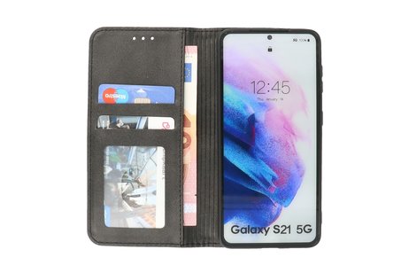 Magnetisch Folio Book Case voor Samsung Galaxy S21 Zwart