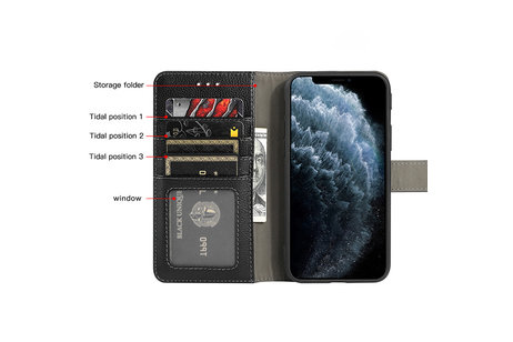 Echt Lederen Book Case Hoesje - Leren Portemonnee Telefoonhoesje - Geschikt voor iPhone 12  / iPhone 12 Pro - Zwart