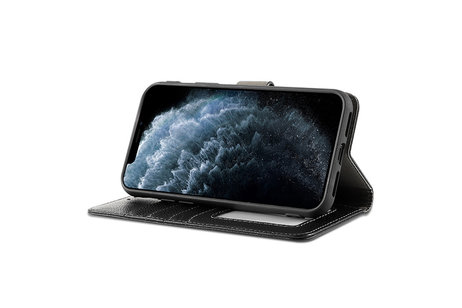 BAOHU Echt Lederen Book Case Hoesje - Leren Portemonnee Telefoonhoesje - Geschikt voor iPhone 12  / iPhone 12 Pro - Zwart
