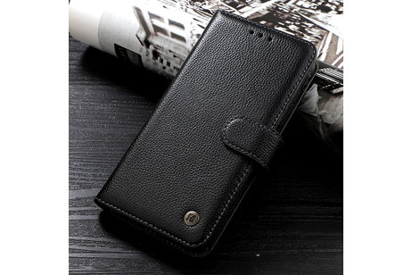 BAOHU Echt Lederen Book Case Hoesje - Leren Portemonnee Telefoonhoesje - Geschikt voor iPhone 12  / iPhone 12 Pro - Zwart