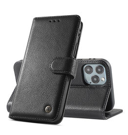 BAOHU Echt Lederen Book Case Hoesje iPhone 12  / 12 Pro - Zwart