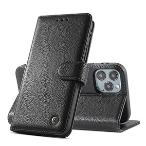 BAOHU Echt Lederen Book Case Hoesje - Leren Portemonnee Telefoonhoesje - Geschikt voor iPhone 12  / iPhone 12 Pro - Zwart