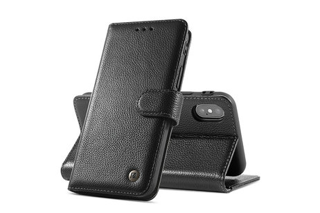 BAOHU Echt Lederen Book Case Hoesje - Leren Portemonnee Telefoonhoesje - Geschikt voor iPhone Xs Max - Zwart