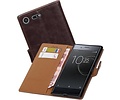 Pull Up TPU PU Leder Bookstyle Wallet Case Hoesje voor Xperia XZ Mocca