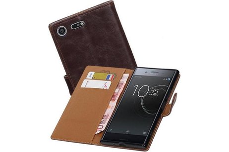 BAOHU Zakelijke Book Case Telefoonhoesje Geschikt voor de Sony Xperia XZ - Portemonnee Hoesje - Pasjeshouder Wallet Case - Mocca