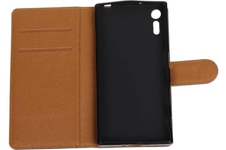 Pull Up TPU PU Leder Bookstyle Wallet Case Hoesje voor Xperia XZ Mocca