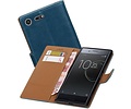 Pull Up TPU PU Leder Bookstyle Wallet Case Hoesje voor Xperia XZ Blauw