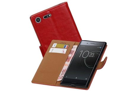 Pull Up TPU PU Leder Bookstyle Wallet Case Hoesje voor Xperia XZ Rood