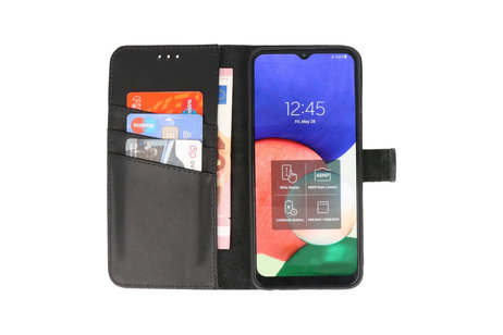 BAOHU Echt Lederen Book Case Hoesje - Leren Portemonnee Telefoonhoesje - Geschikt voor Samsung Galaxy A22 4G - Zwart