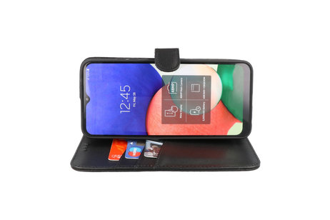 BAOHU Echt Lederen Book Case Hoesje - Leren Portemonnee Telefoonhoesje - Geschikt voor Samsung Galaxy A22 4G - Zwart