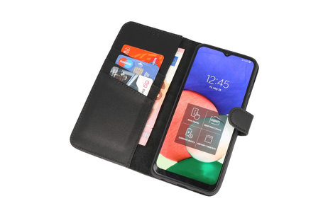 BAOHU Echt Lederen Book Case Hoesje - Leren Portemonnee Telefoonhoesje - Geschikt voor Samsung Galaxy A22 4G - Zwart
