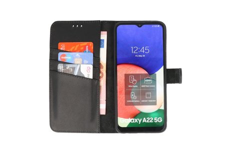 Echt Lederen Book Case Hoesje - Leren Portemonnee Telefoonhoesje - Geschikt voor Samsung Galaxy A22 5G - Zwart