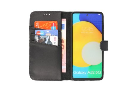 Echt Lederen Book Case Hoesje - Leren Portemonnee Telefoonhoesje - Geschikt voor Samsung Galaxy A52 5G - Zwart