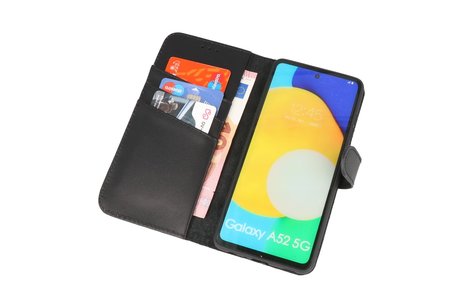 Echt Lederen Book Case Hoesje - Leren Portemonnee Telefoonhoesje - Geschikt voor Samsung Galaxy A52 5G - Zwart