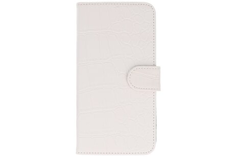 Croco Bookstyle Wallet Case Hoesje Geschikt voor Samsung Galaxy S4 i9500 Wit