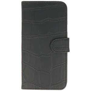 Croco Bookstyle Wallet Case Hoesjes Geschikt voor LG V10 Zwart