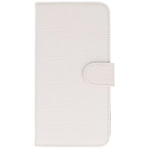 Croco Bookstyle Wallet Case Hoesjes voor Sony Xperia M2 Wit