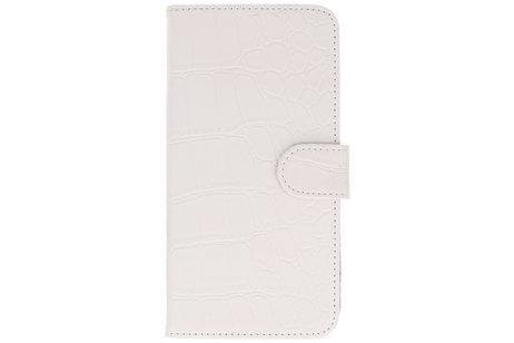 Croco Bookstyle Wallet Case Hoesjes Geschikt voor HTC One mini M4 Wit