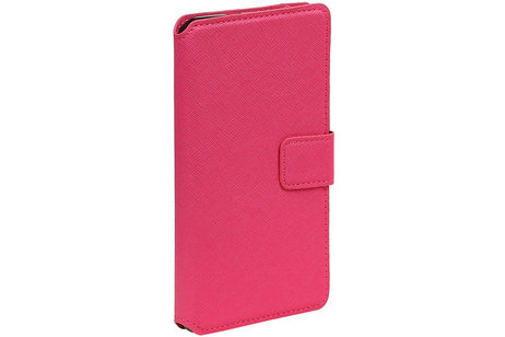 Cross Pattern TPU Bookstyle Hoesje - Wallet Case Telefoonhoesje - Geschikt voor Samsung Galaxy J1 (2016) Roze