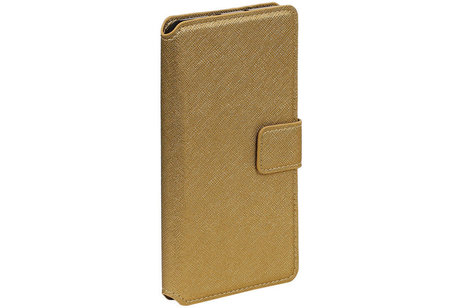 Cross Pattern TPU Bookstyle Wallet Case Hoesje voor Moto G4 Goud