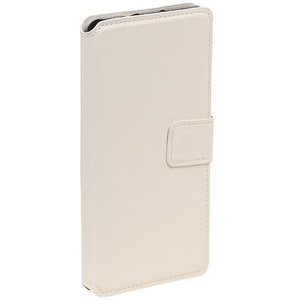 Cross Pattern TPU Bookstyle Wallet Case Hoesje voor Huawei P8 Wit