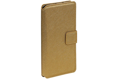 Cross Pattern TPU Bookstyle Wallet Case Hoesje voor Huawei Y5 / Y560 Goud