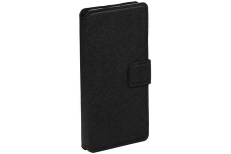 Cross Pattern TPU Bookstyle Wallet Case Hoesjes voor Xperia C6 Zwart