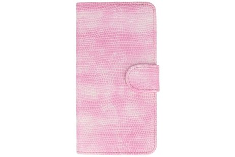 Hagedis Bookstyle Wallet Case Hoesje Geschikt voor Huawei Ascend Y625 Roze