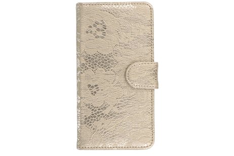 Lace Bookstyle Wallet Case Hoesjes Geschikt voor Samsung Galaxy S5 G900F Goud