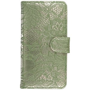 Lace Bookstyle Wallet Case Hoesjes Geschikt voor Huawei Ascend G6 4G Donker Groen