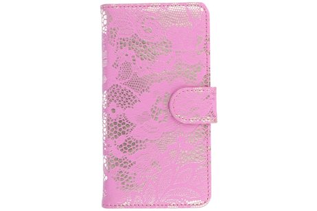Lace Bookstyle Wallet Case Hoesje voor Huawei Ascend G6 4G Roze