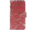 Lace Bookstyle Wallet Case Hoesjes Geschikt voor Huawei Ascend G6 4G Rood