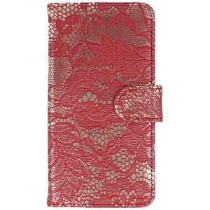 Lace Bookstyle Wallet Case Hoesjes Geschikt voor Huawei Ascend G6 4G Rood