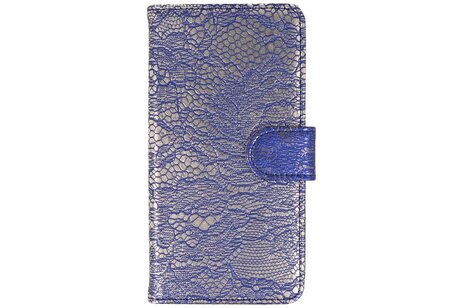 Lace Bookstyle Wallet Case Hoesjes Geschikt voor Huawei Ascend G610 Blauw