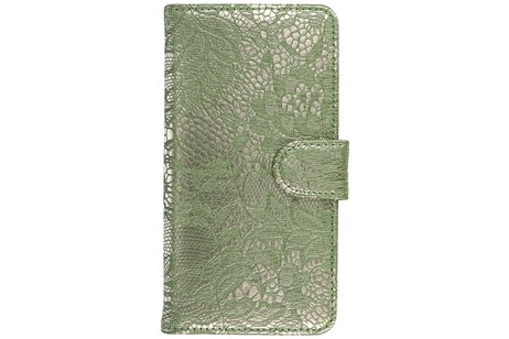 Lace Bookstyle Wallet Case Hoesjes Geschikt voor LG V10 Donker Groen