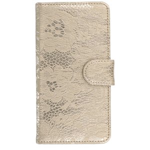 Lace Bookstyle Wallet Case Hoesje voor Sony Xperia Z3 Compact Goud