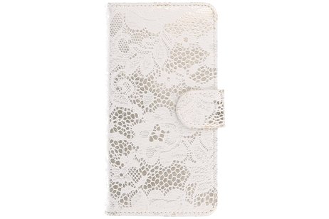 Lace Bookstyle Wallet Case Hoesjes voor Sony Xperia Z5 Compact Wit