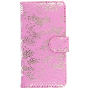 Lace Bookstyle Wallet Case Hoesjes voor Sony Xperia Z5 Compact Roze