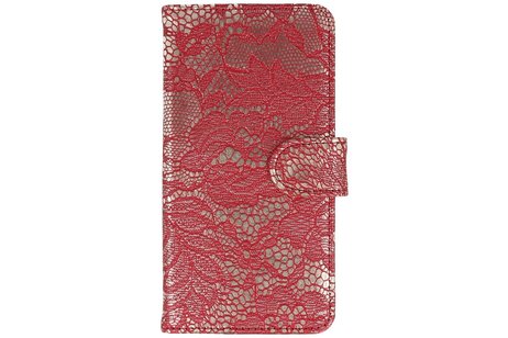 Lace Bookstyle Wallet Case Hoesje voor Sony Xperia Z4 Compact Rood