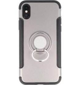 Pantser TPU Hoesje met Ring Houder voor iPhone X Grijs