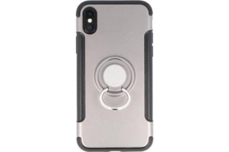 Pantser TPU Hoesje met Ring Houder voor iPhone X Grijs