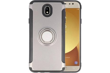 BAOHU Pantser TPU Hoesje Ringhouder cases - Hoesje Geschikt voor Samsung Galaxy J7 2017 Grijs