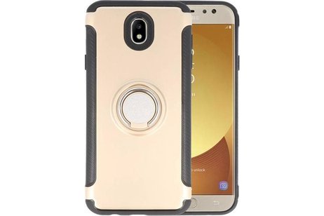 BAOHU Pantser TPU Hoesje Ring houder cases - Hoesje Geschikt voor Samsung Galaxy J7 2017 Goud