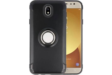 BAOHU Pantser TPU Hoesje Ringhouder cases - Hoesje Geschikt voor Samsung Galaxy J7 2017 Zwart