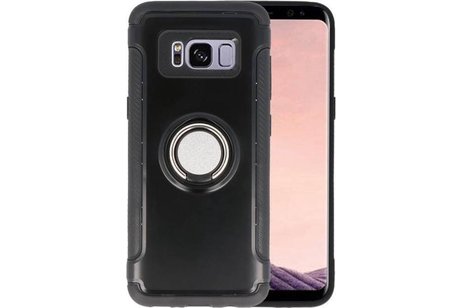 Pantser TPU Hoesje Ring Houder voor Galaxy S8 Plus Zwart