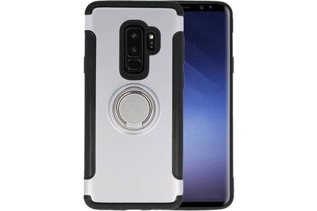 BAOHU Pantser TPU Hoesje Ring Houder - Hoesje Geschikt voor Samsung Galaxy S9 Plus Zilver